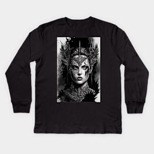 Fierce Forest Fairy Warrior Illustration Kids Long Sleeve T-Shirt